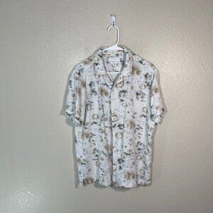 Porter and Ash Linen Blend Shirt Mens Large Button Up Short Sleeve Ivory Dye